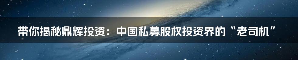 带你揭秘鼎辉投资：中国私募股权投资界的“老司机”