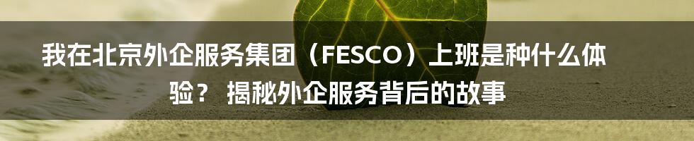 我在北京外企服务集团（FESCO）上班是种什么体验？ 揭秘外企服务背后的故事