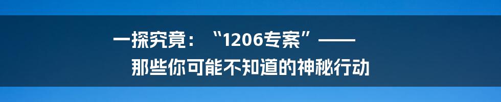 一探究竟:“1206专案”—— 那些你可能不知道的神秘行动