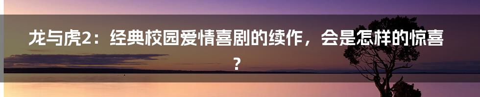 龙与虎2:经典校园爱情喜剧的续作,会是怎样的惊喜?