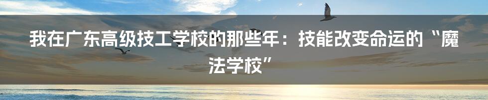 我在广东高级技工学校的那些年:技能改变命运的“魔法学校”