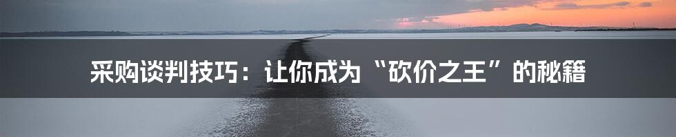 采购谈判技巧:让你成为“砍价之王”的秘籍