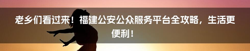 老乡们看过来!福建公安公众服务平台全攻略,生活更便利!