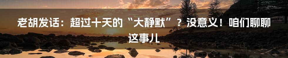 老胡发话:超过十天的“大静默”?没意义!咱们聊聊这事儿