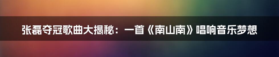 张磊夺冠歌曲大揭秘:一首《南山南》唱响音乐梦想
