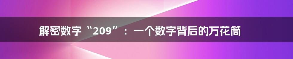 解密数字“209”:一个数字背后的万花筒