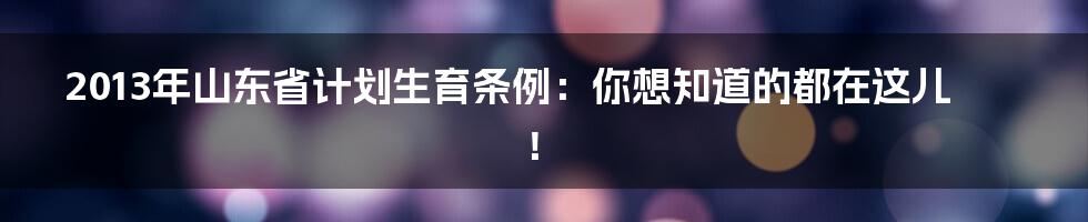 2013年山东省计划生育条例:你想知道的都在这儿!