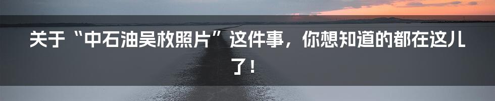 关于“中石油吴枚照片”这件事,你想知道的都在这儿了!