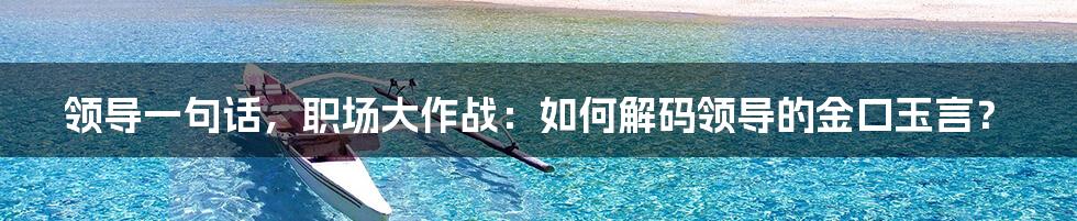 领导一句话，职场大作战：如何解码领导的金口玉言？
