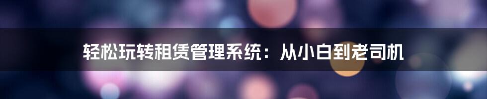 轻松玩转租赁管理系统:从小白到老司机
