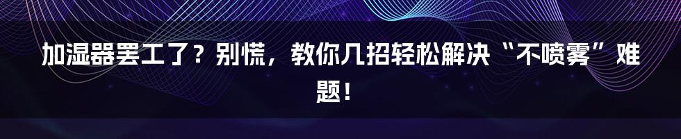 加湿器罢工了?别慌,教你几招轻松解决“不喷雾”难题!