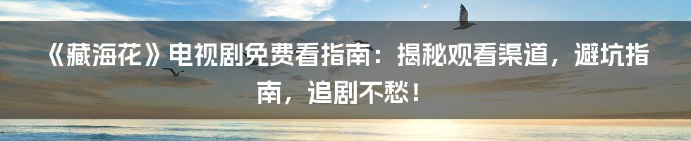 《藏海花》电视剧免费看指南：揭秘观看渠道，避坑指南，追剧不愁！