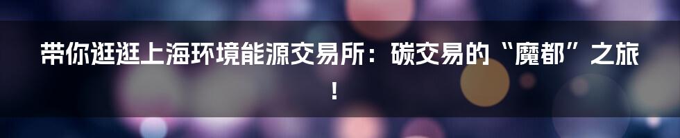 带你逛逛上海环境能源交易所：碳交易的“魔都”之旅！