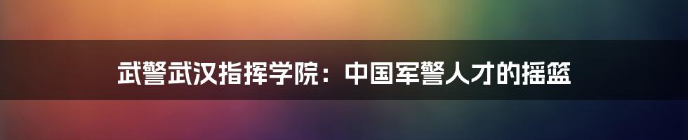 武警武汉指挥学院:中国军警人才的摇篮
