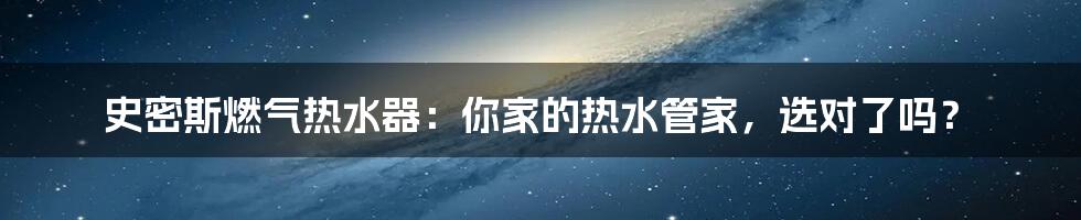 史密斯燃气热水器：你家的热水管家，选对了吗？