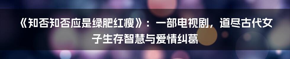 《知否知否应是绿肥红瘦》:一部电视剧,道尽古代女子生存智慧与爱情纠葛