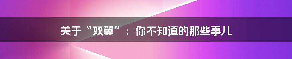 关于“双翼”:你不知道的那些事儿