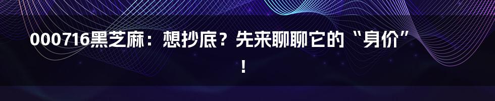 000716黑芝麻:想抄底?先来聊聊它的“身价”!