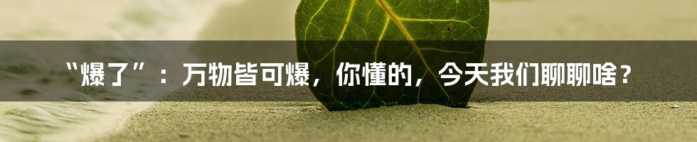 “爆了”:万物皆可爆,你懂的,今天我们聊聊啥?
