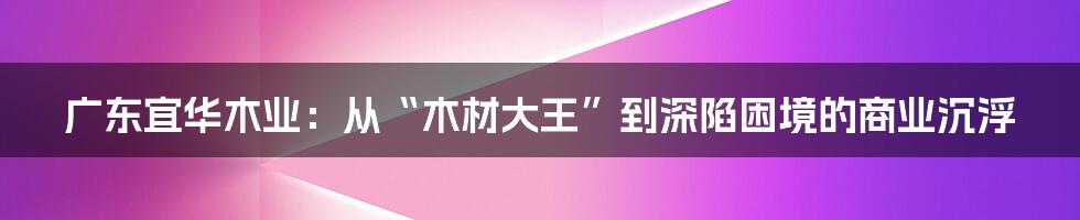 广东宜华木业:从“木材大王”到深陷困境的商业沉浮