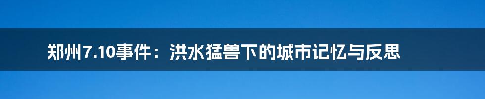 郑州7.10事件:洪水猛兽下的城市记忆与反思