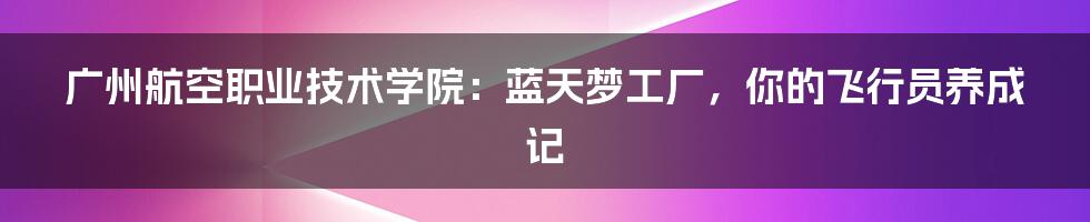 广州航空职业技术学院:蓝天梦工厂,你的飞行员养成记
