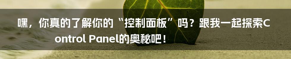 嘿,你真的了解你的“控制面板”吗?跟我一起探索Control Panel的奥秘吧!