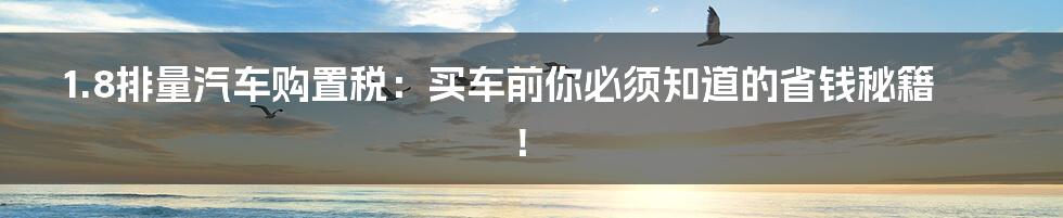 1.8排量汽车购置税:买车前你必须知道的省钱秘籍!