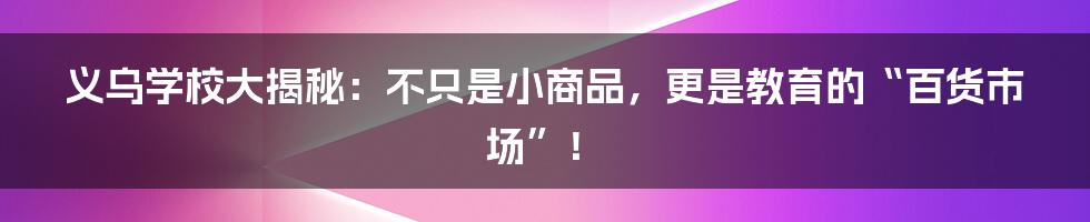 义乌学校大揭秘:不只是小商品,更是教育的“百货市场”!