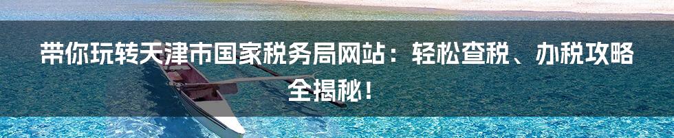 带你玩转天津市国家税务局网站：轻松查税、办税攻略全揭秘！
