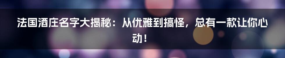 法国酒庄名字大揭秘：从优雅到搞怪，总有一款让你心动！
