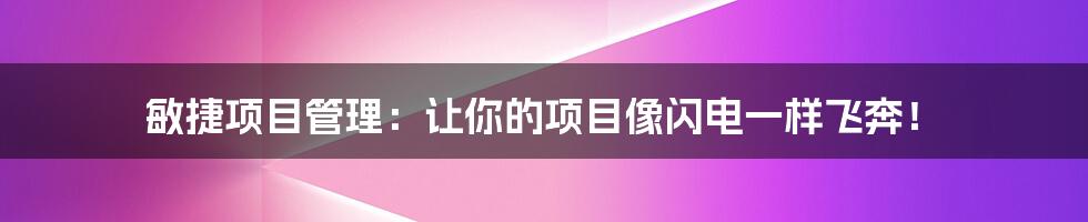 敏捷项目管理:让你的项目像闪电一样飞奔!