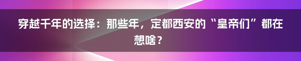穿越千年的选择:那些年,定都西安的“皇帝们”都在想啥?