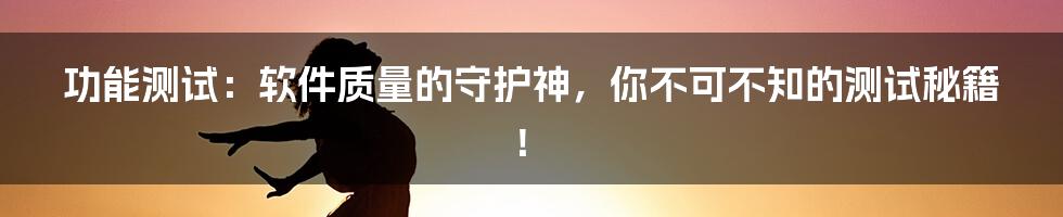 功能测试:软件质量的守护神,你不可不知的测试秘籍!