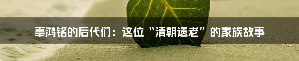 辜鸿铭的后代们：这位“清朝遗老”的家族故事