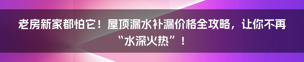 老房新家都怕它!屋顶漏水补漏价格全攻略,让你不再“水深火热”!
