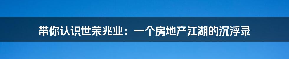 带你认识世荣兆业：一个房地产江湖的沉浮录