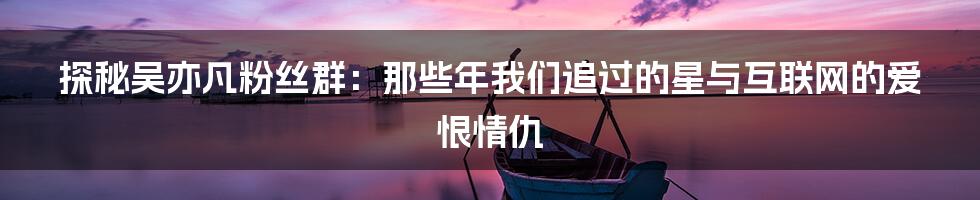 探秘吴亦凡粉丝群:那些年我们追过的星与互联网的爱恨情仇