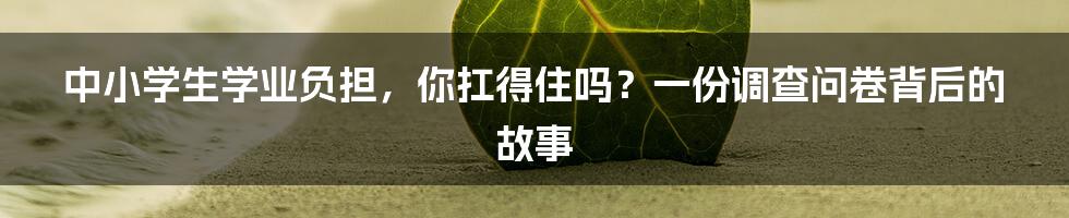 中小学生学业负担,你扛得住吗?一份调查问卷背后的故事