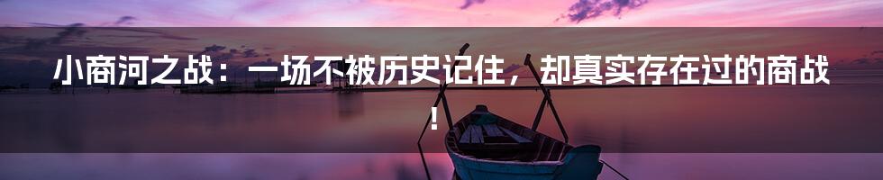 小商河之战:一场不被历史记住,却真实存在过的商战!