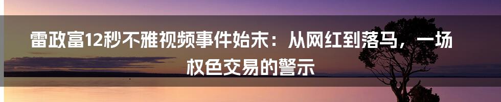 雷政富12秒不雅视频事件始末:从网红到落马,一场权色交易的警示