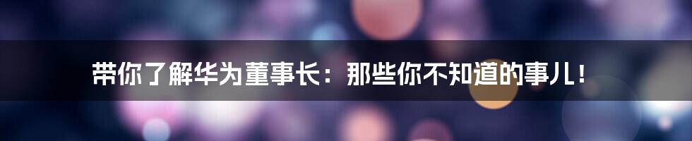 带你了解华为董事长:那些你不知道的事儿!