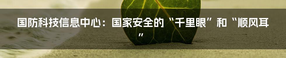 国防科技信息中心:国家安全的“千里眼”和“顺风耳”