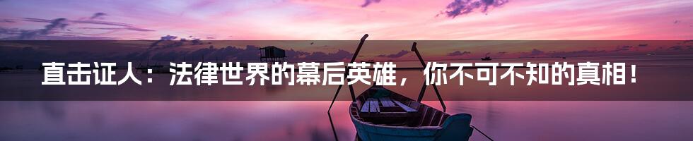 直击证人:法律世界的幕后英雄,你不可不知的真相!