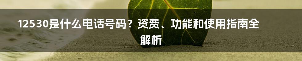 12530是什么电话号码?资费、功能和使用指南全解析