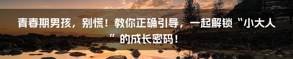 青春期男孩,别慌!教你正确引导,一起解锁“小大人”的成长密码!