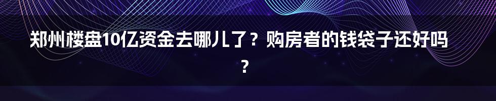 郑州楼盘10亿资金去哪儿了?购房者的钱袋子还好吗?