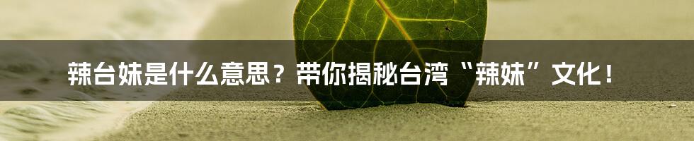 辣台妹是什么意思?带你揭秘台湾“辣妹”文化!