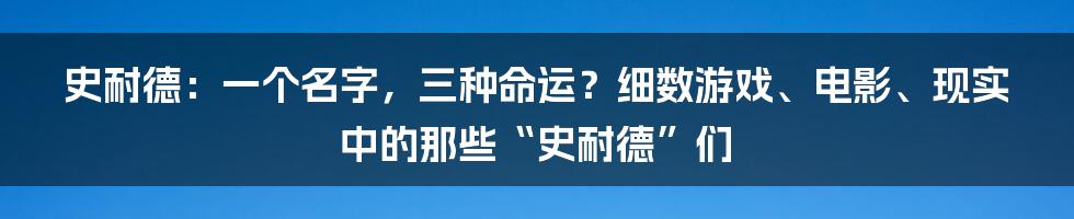史耐德:一个名字,三种命运?细数游戏、电影、现实中的那些“史耐德”们