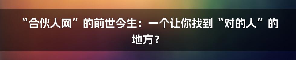 “合伙人网”的前世今生:一个让你找到“对的人”的地方?